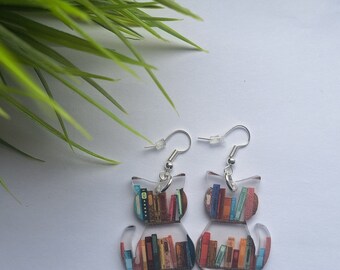 Cat book lady earrings