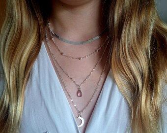 Multi layered boho silver three layered dainty necklace