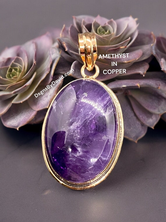 AMETHYST GEMSTONE Pendant in COPPER