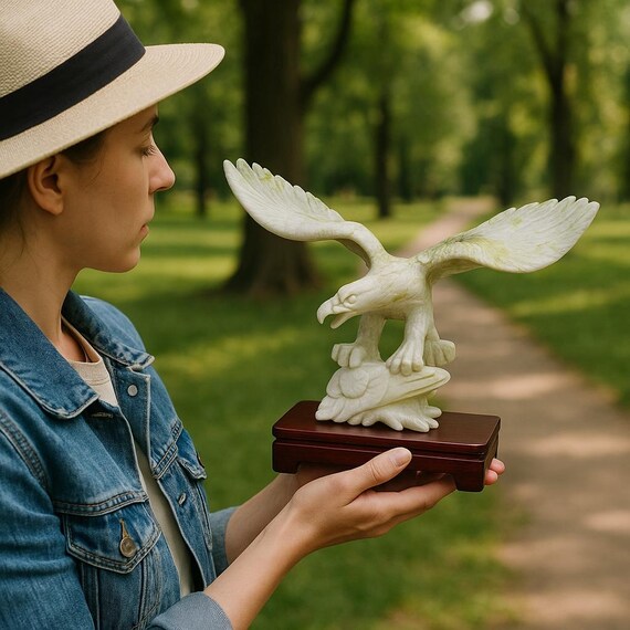 HAND CARVED JADE Bird of Prey Statue