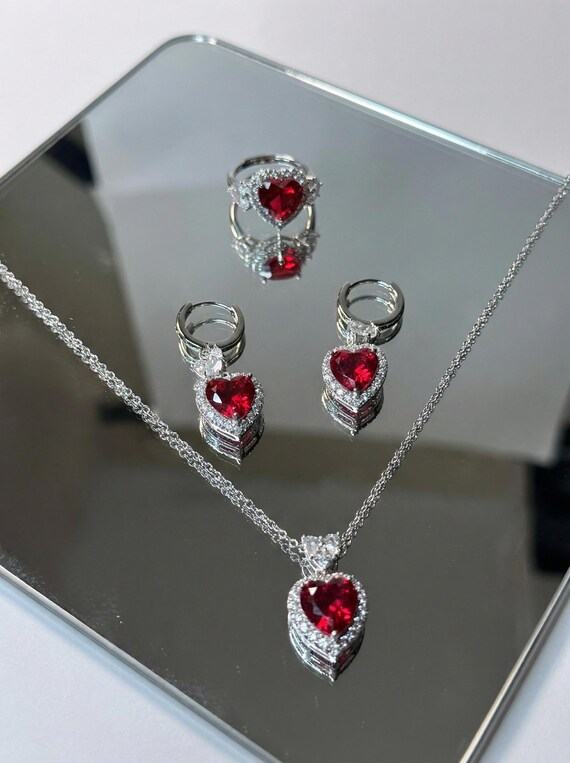 GARNET Pendant Earrings Ring Set