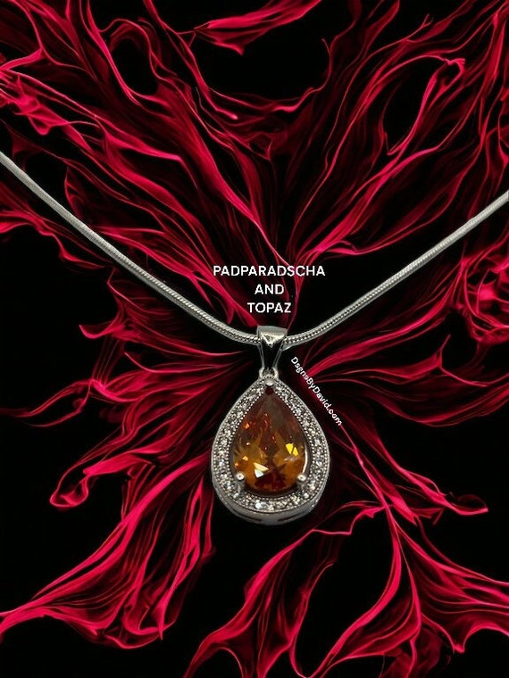 TWINKLING PADPARADSCHA and White Topaz Pendant Necklace