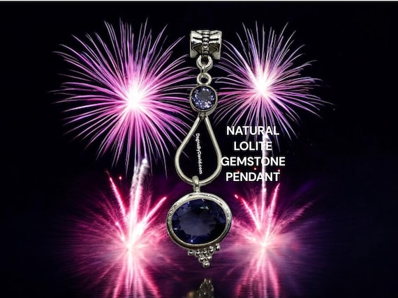NATURAL LOLITE Double Gemstone Pendant Necklace