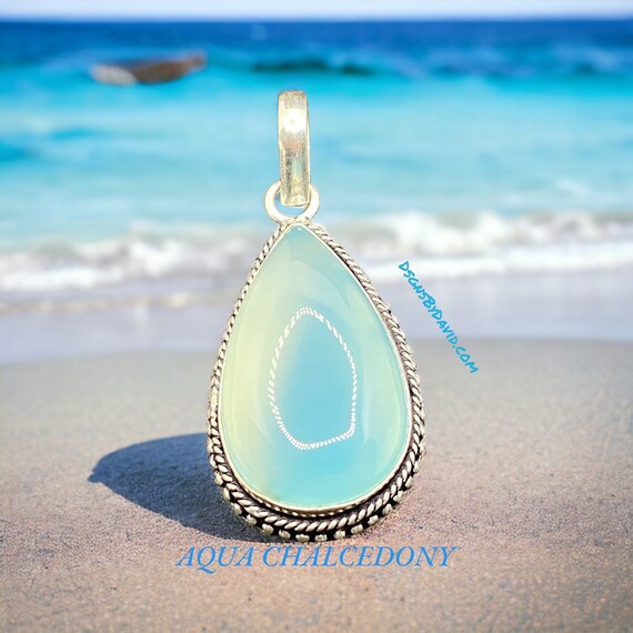 Calming AQUA CHALCEDONY Beaded Pendant Necklace