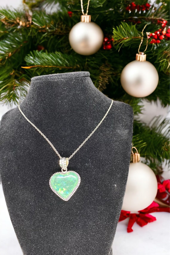 Green OPAL TRIPLET Heart Necklace