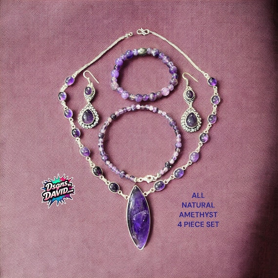 ALL NATURAL AFRICAN Amethyst Gemstone Jewelry Set