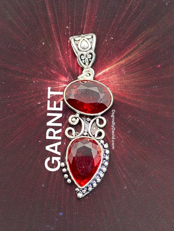 2 STONE GARNET Pendant Necklace