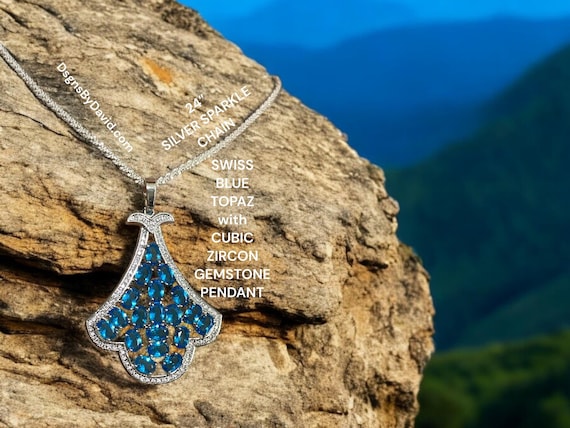 LAVISHING Swiss Blue Topaz Pendant Necklace