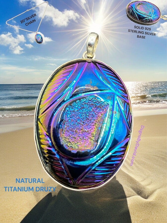 Beautifully Colored NATURAL TITANIUM DRUZY Pendant Necklace