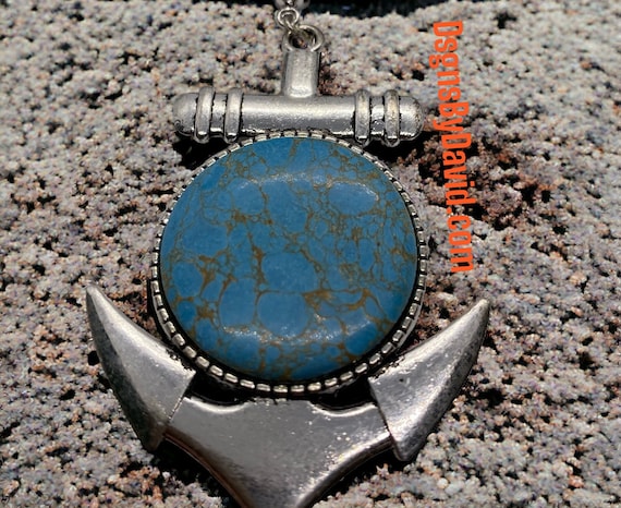 NAUTICAL ANCHOR TURQUOISE Pendant Necklace