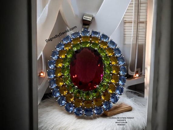 Tourmaline-Citrine-Peridot-Tanzanite MULTI-COLOR Pendant Beaded Necklace