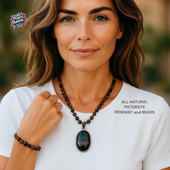 ALL NATURAL PIETERSITE Beaded Necklace and Bracelet