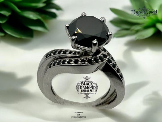 BLACK DIAMOND Bridal Ring Set-Size 8