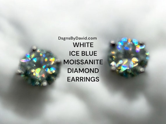 ICE BLUE WHITE Moissanite Diamond Earrings