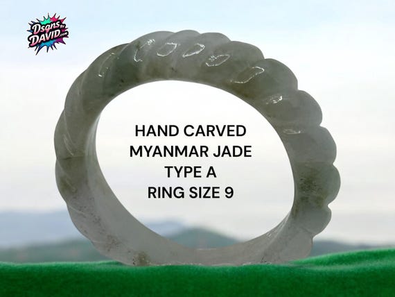 NATURAL HAND CARVED Myanmar/Burmese Jade Ring Size 9