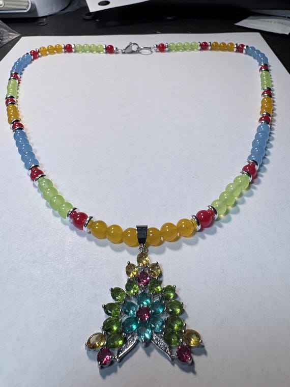 NATURAL MULTI-GEMSTONE Pendant Beaded Necklace