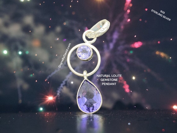 LOLITE NATURAL GEMSTONE Silver Pendant Necklace