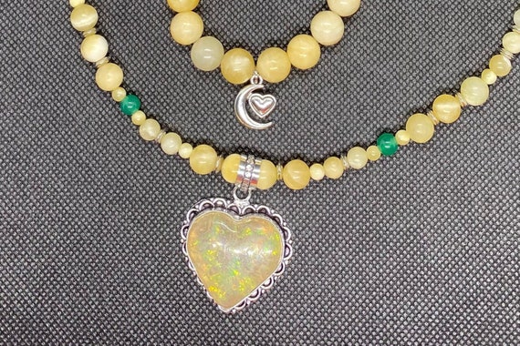 OPAL TRIPPLET HEART Necklace with Bracelet