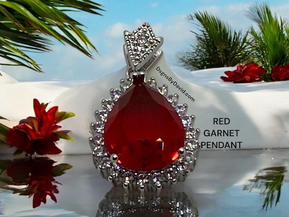 TEARDROP RED GARNET Pendant Necklace