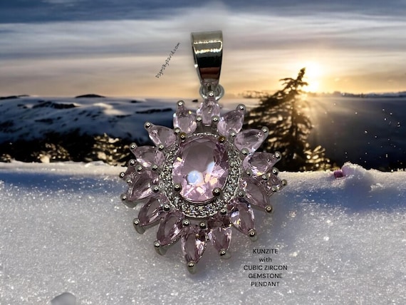 WONDERFUL KUNZITE with White CZ Pendant Necklace
