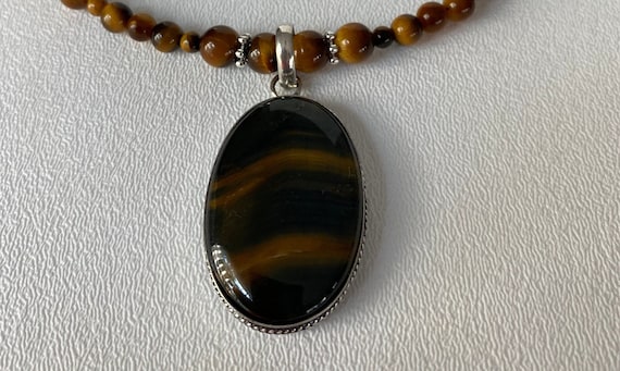 Black Tiger Eye Pendant Necklace