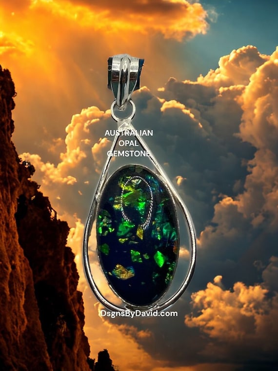 BLACK AUSTRALIAN OPAL Beaded Gemstone Pendant Necklace