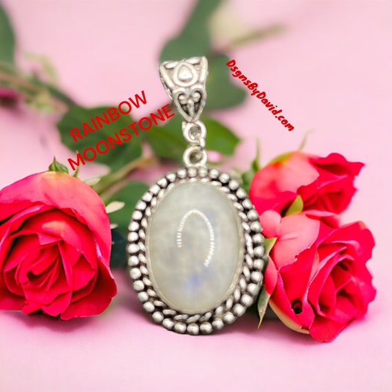RAINBOW MOONSTONE Gemstone Pendant Necklace