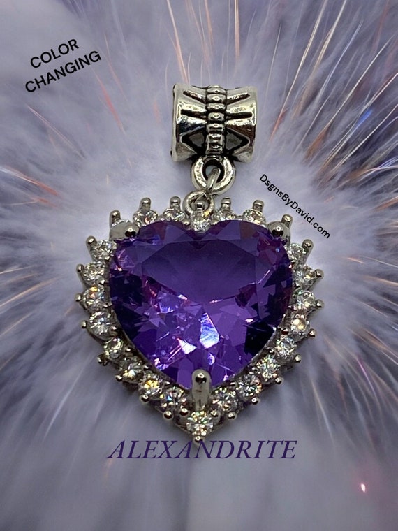 HEART: ALEXANDRITE and TOPAZ Color Changing Pendant Necklace