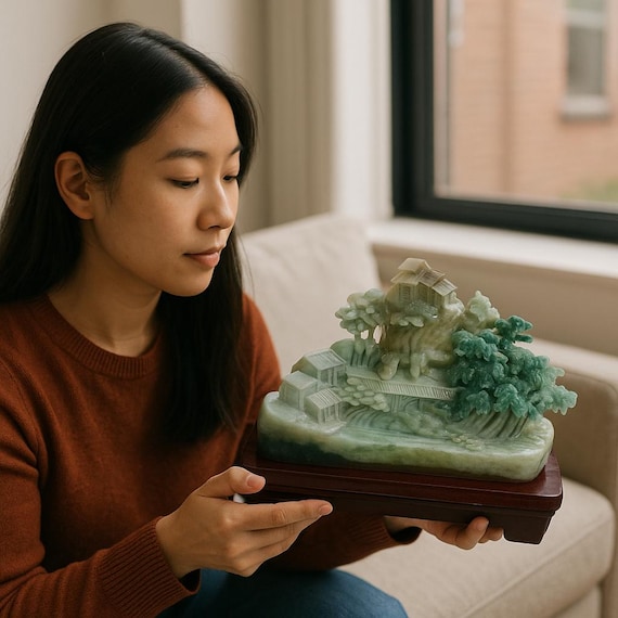 HAND CARVED JADE Landscape Statue