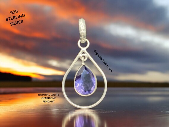 NATURAL LOLITE SILVER Pendant Necklace