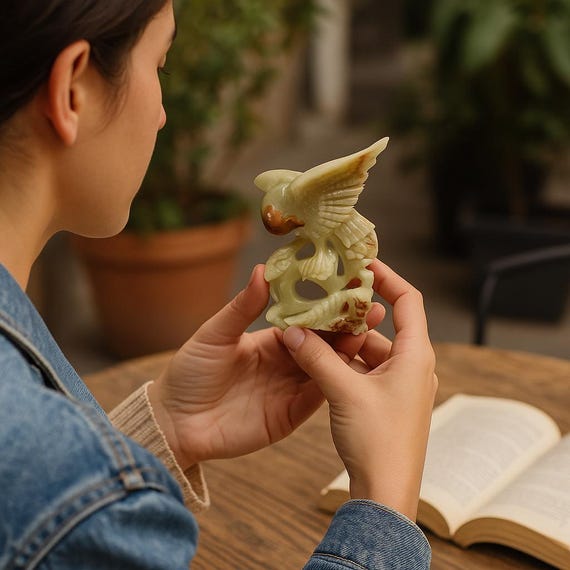 JADE Hand CARVED Eagle Spotting A Fish