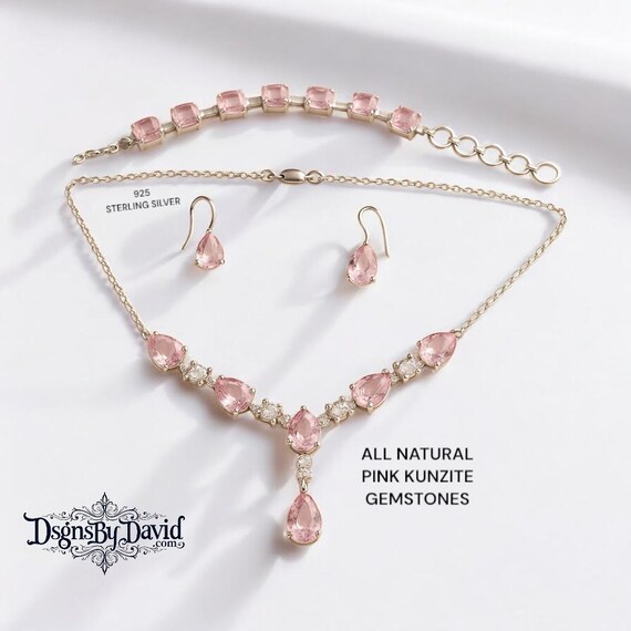 ALL NATURAL Pink KUNZITE Gemstone 3 piece Set