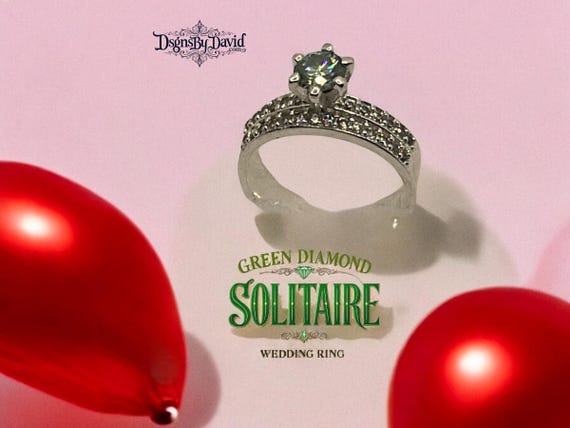 AMAZING GREEN DIAMOND Wedding Ring Set-Size 7