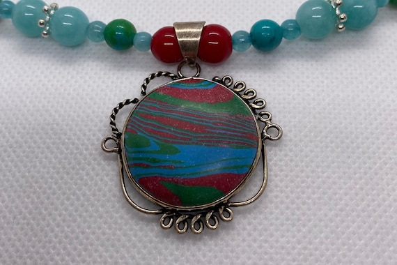 A Beautiful RAINBOW CALSILICA Pendant Necklace