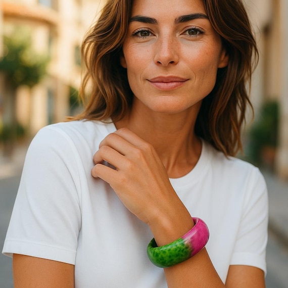 NATURAL JADE BANGLE Multi-Colored 64mm