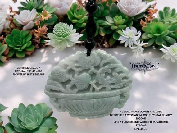 CERTIFIED BURMA JADE Flower Basket Pendant for Beautiful Woman