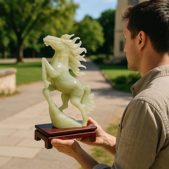 JADE HORSE STATUE, Hand Carved