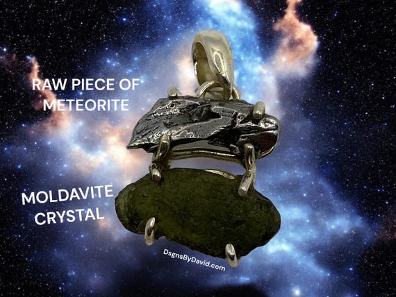 RARE MOLDAVITE with METEORITE Pendant
