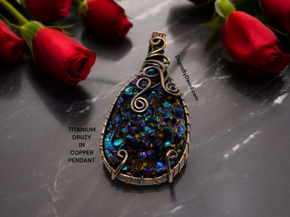 COLORFUL TITANIUM DRUZY Copper Pendant Necklace