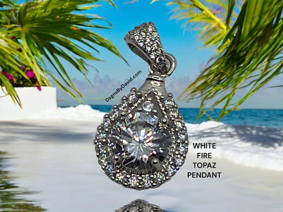 WHITE FIRE TOPAZ Pendant Necklace