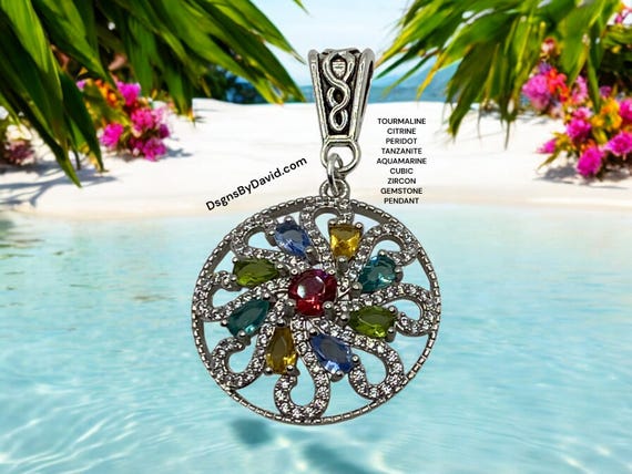 ATTRACTIVE Tourmaline Citrine Peridot Tanzanite Aquamarine CZ Pendant Necklace