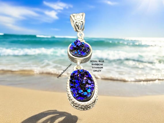ROYAL BLUE RAINBOW Titanium Druzy Necklace
