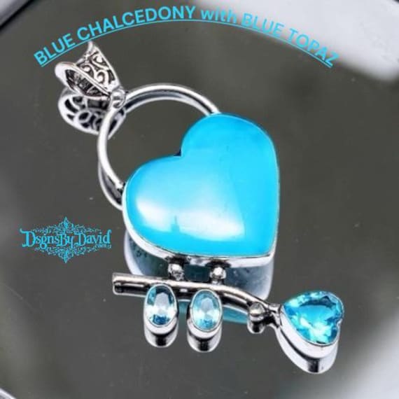 NATURAL BLUE CHALCEDONY with Natural Blue Topaz Necklace