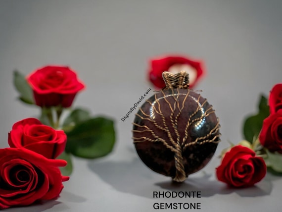 RHODONITE GEMSTONE COPPER wrapped Pendant Necklace
