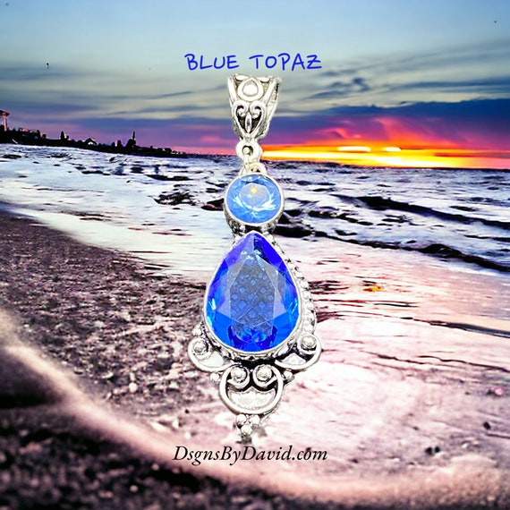 Eloquent and Stunning BLUE TOPAZ Pendant Necklace