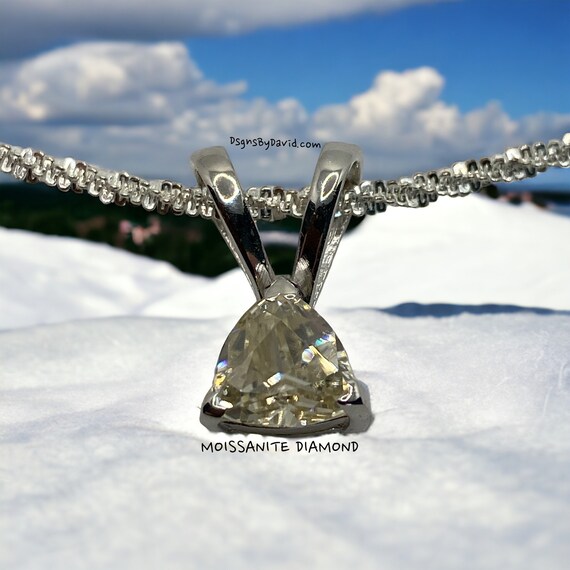 Yellow White SOLITAIRE MOISSANITE DIAMOND Pendant Necklace