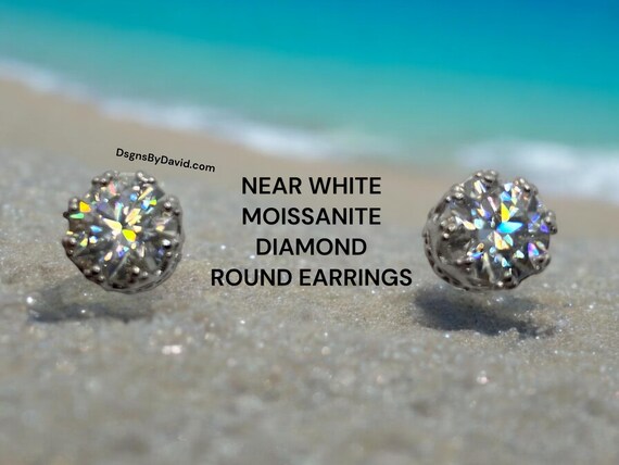 ROUND WHITE MOISSANITE Diamond Earrings