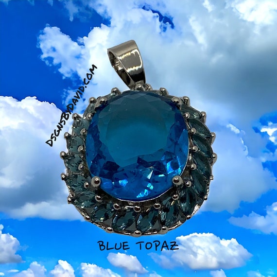 Deep BLUE TOPAZ Pendant Necklace