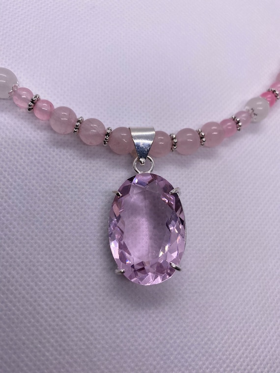 PINK AMETHYST Beaded Necklace with Bracelet