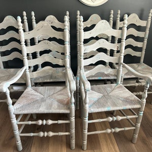 Set of 6 ladder back cane seat dining chairs